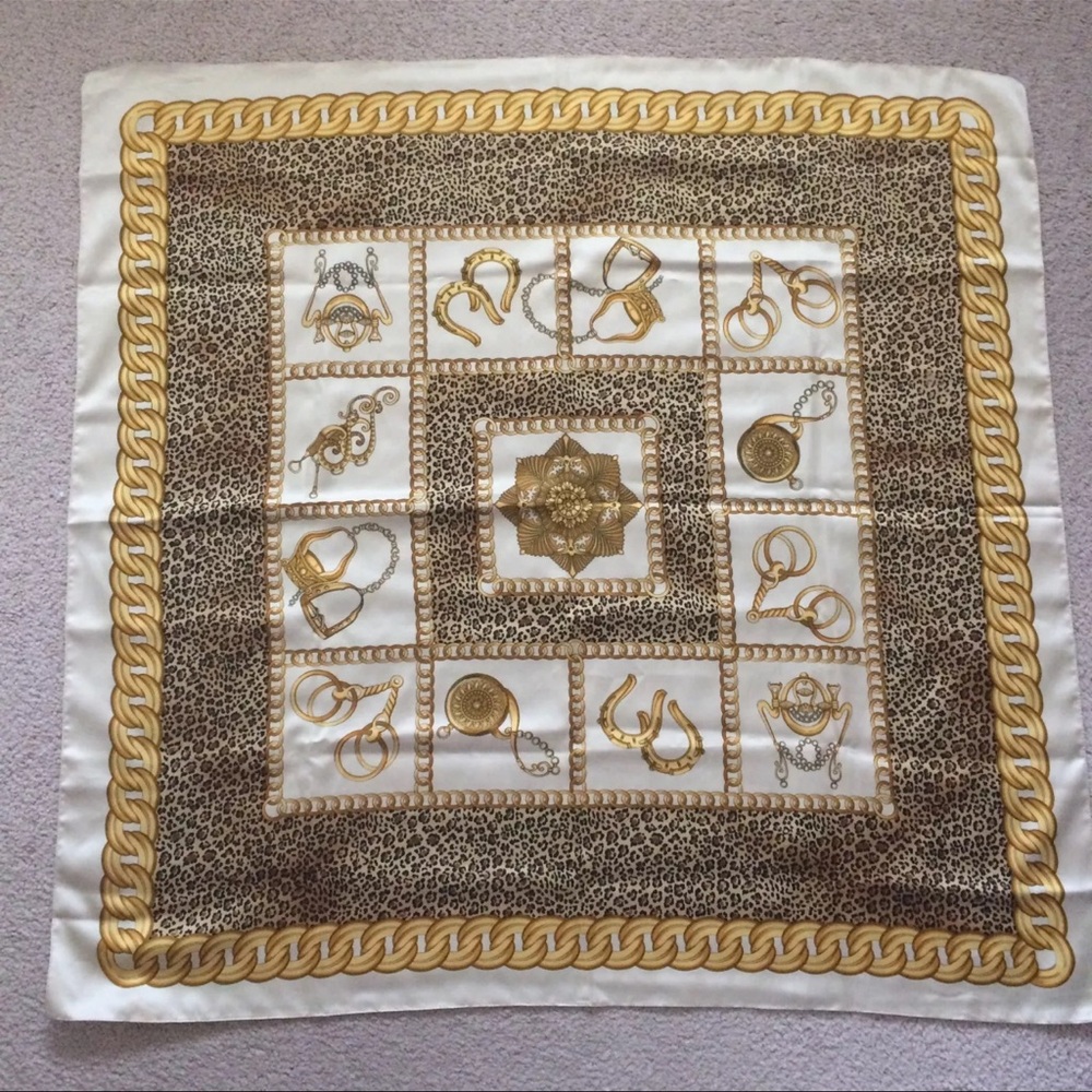 Italian Black Golden Large Scale Digitally Printed Charmeuse Panel Scarf 34”x36”